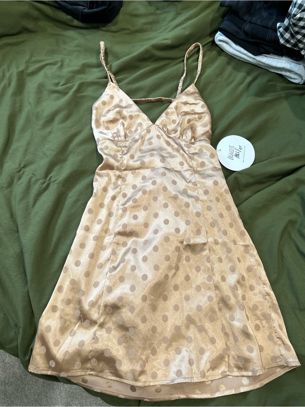 Princess Polly Champagne Polka Dot Satin Slip Dress